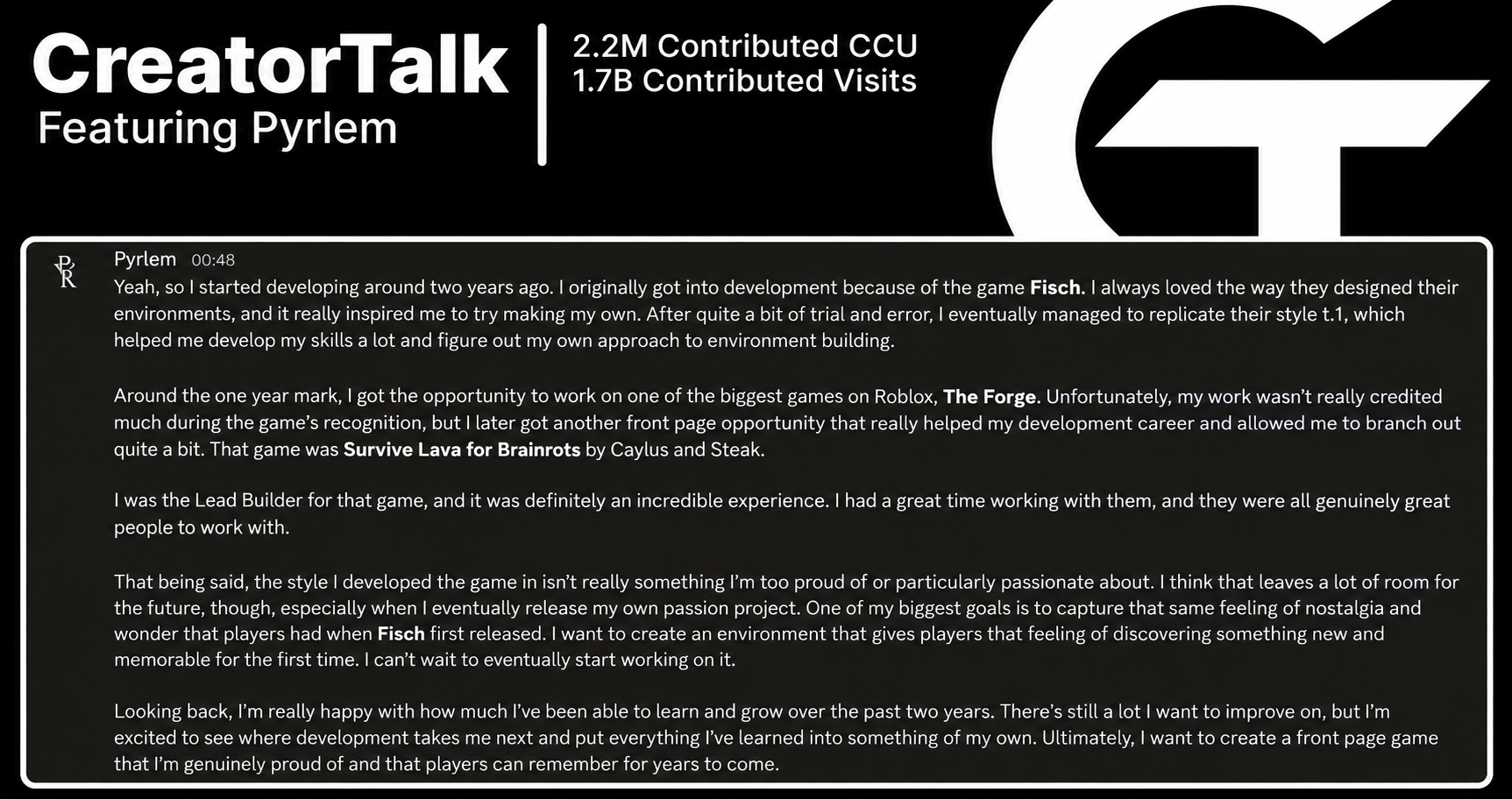 CreatorTalk featuring Pyrlem text story